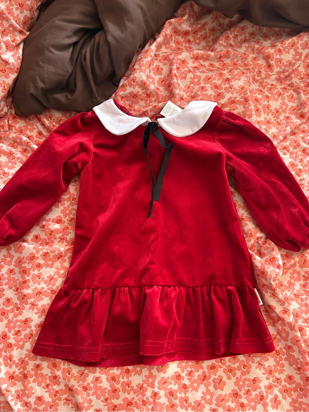 Red Velvet Girls Dress with White Peter Pan Collar